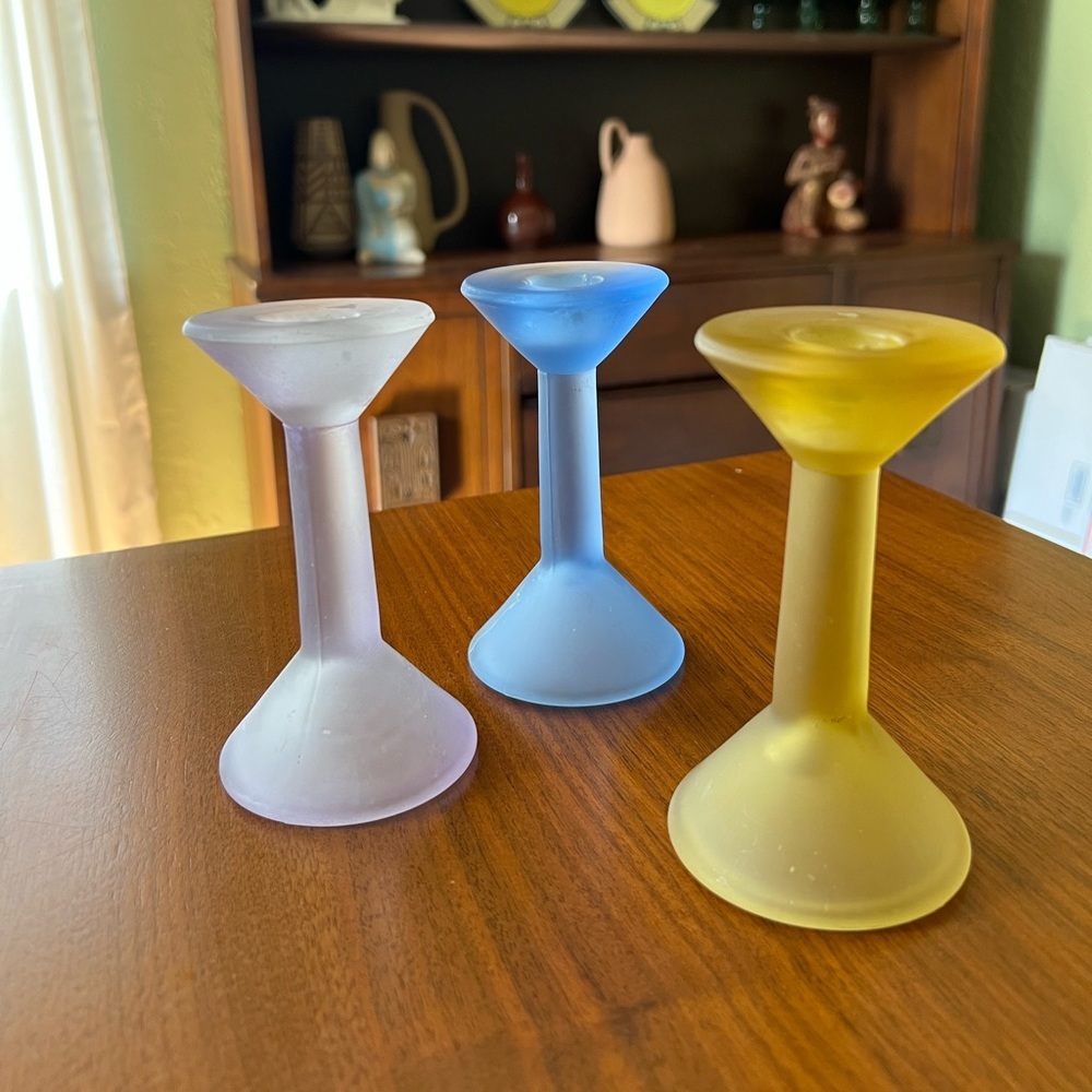 Vintage Glass Candle Stick Holders Colorful Stained Milk Glass Art Artsy Unique